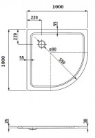 Laufen PLATINA sprchová vanička ocelová 1000x1000 mm, čtvrtkruh, bílá   H2150090000401
